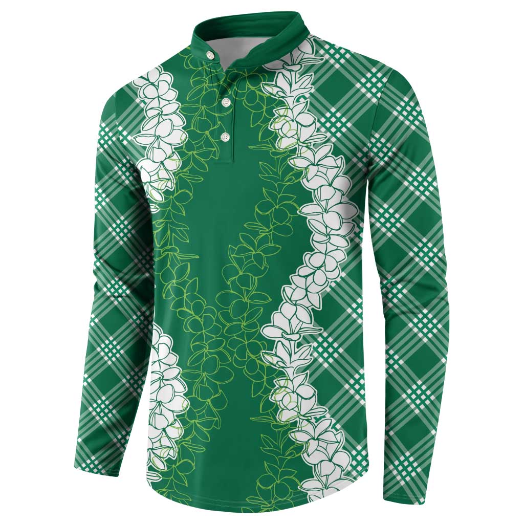 Hawaii Aloha Plumeria Lei Green Palaka Button Sweatshirt - Polynesian Pride