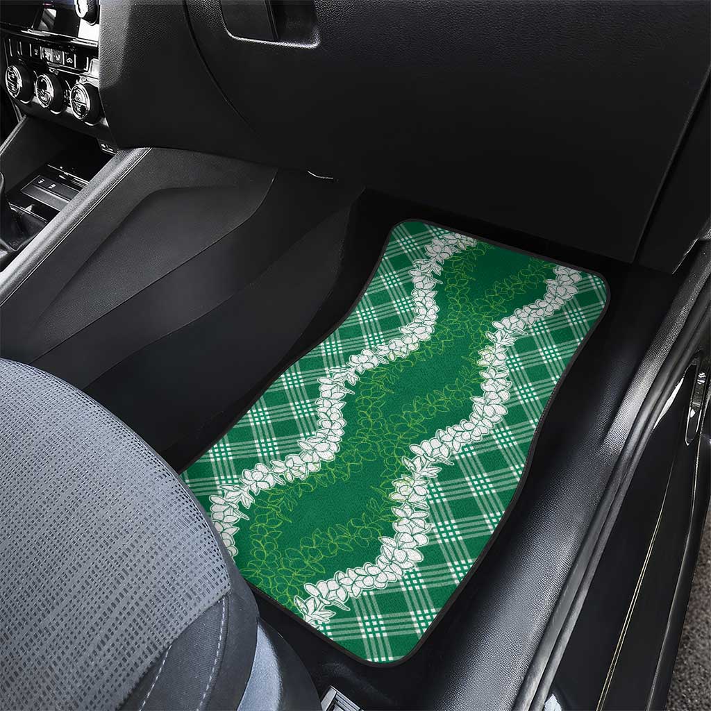 Hawaii Aloha Plumeria Lei Green Palaka Car Mats - Polynesian Pride