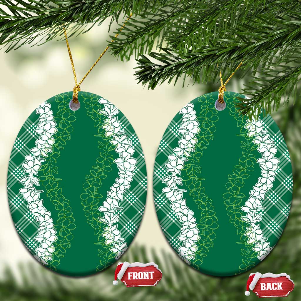 Hawaii Aloha Plumeria Lei Green Palaka Ceramic Ornament - Polynesian Pride