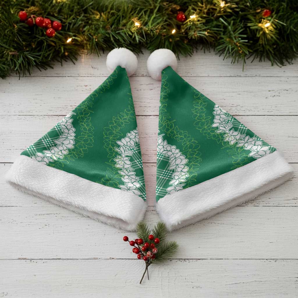 Hawaii Aloha Plumeria Lei Green Palaka Christmas Santa Hat - Polynesian Pride