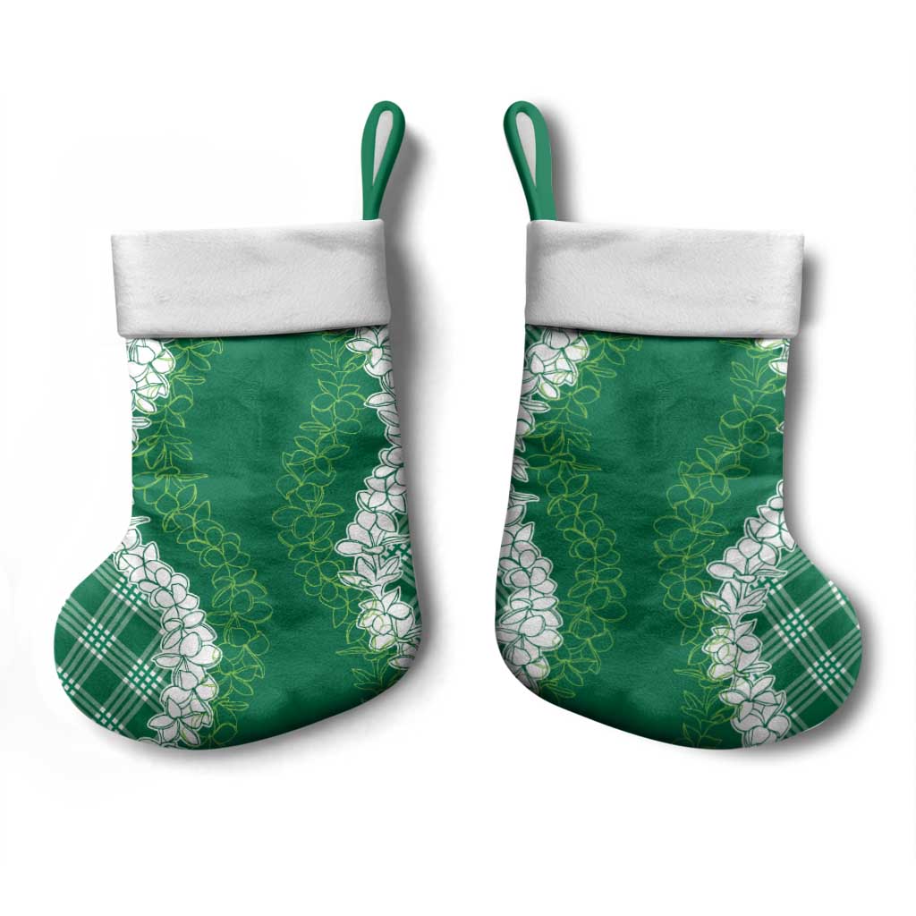 Hawaii Aloha Plumeria Lei Green Palaka Christmas Stocking - Polynesian Pride
