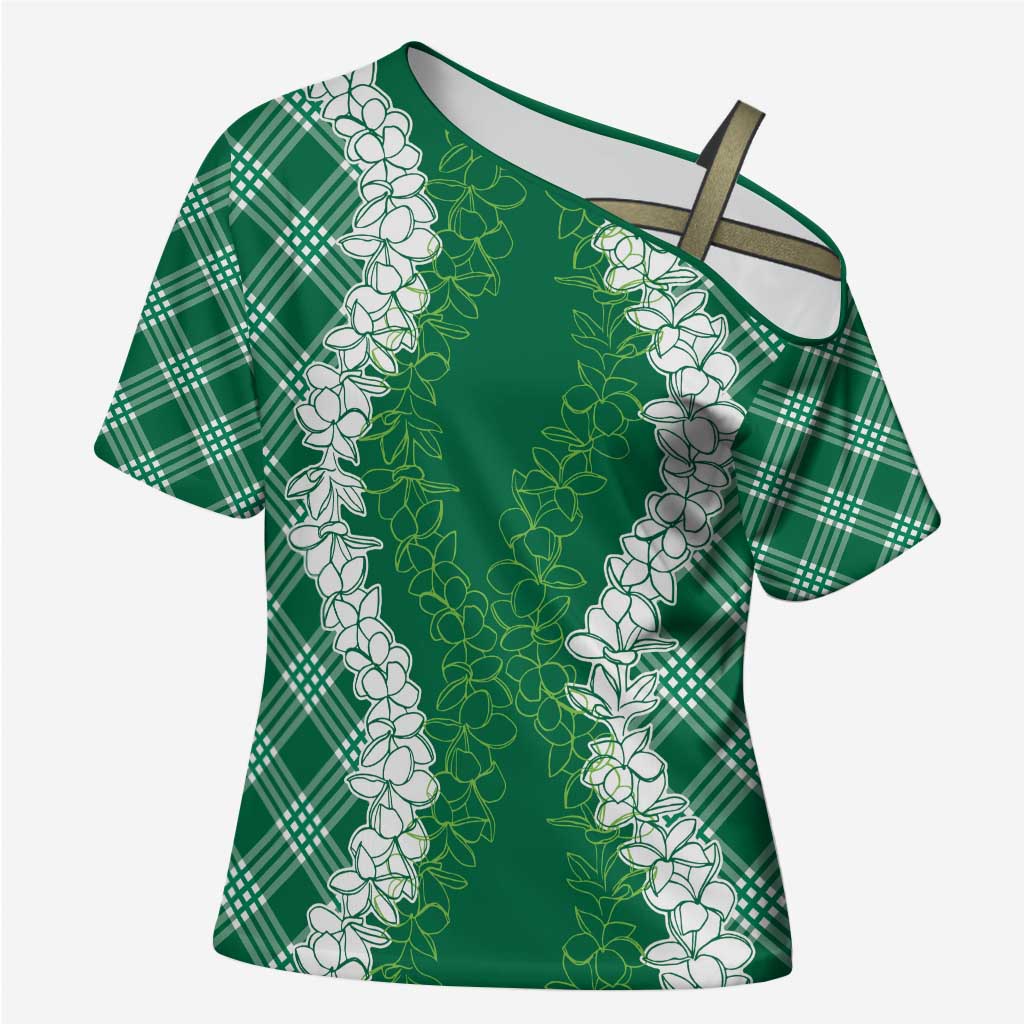 Hawaii Aloha Plumeria Lei Green Palaka Cross Shoulder Shirt - Polynesian Pride