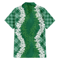 Hawaii Aloha Plumeria Lei Green Palaka Family Matching Long Sleeve Bodycon Dress and Hawaiian Shirt - Polynesian Pride