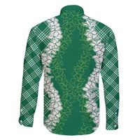 Hawaii Aloha Plumeria Lei Green Palaka Family Matching Long Sleeve Bodycon Dress and Hawaiian Shirt - Polynesian Pride