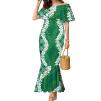 Hawaii Aloha Plumeria Lei Green Palaka Family Matching Mermaid Dress and Hawaiian Shirt - Polynesian Pride