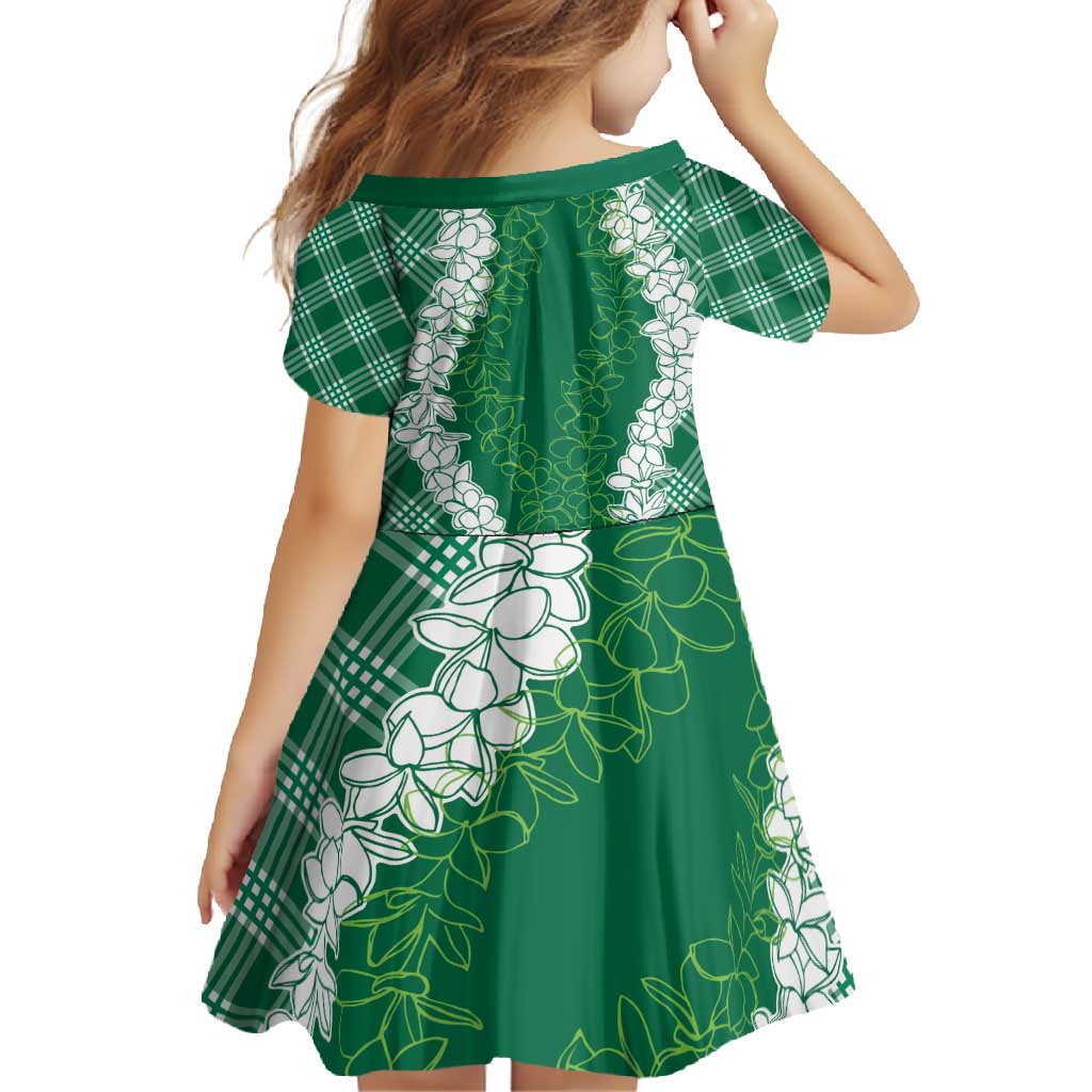 Hawaii Aloha Plumeria Lei Green Palaka Family Matching Off Shoulder Maxi Dress and Hawaiian Shirt - Polynesian Pride