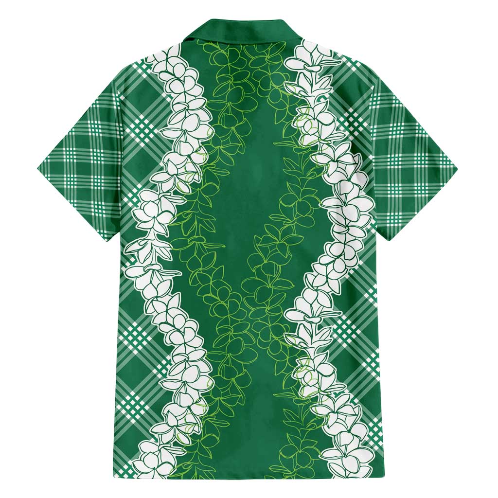 Hawaii Aloha Plumeria Lei Green Palaka Family Matching Off Shoulder Maxi Dress and Hawaiian Shirt - Polynesian Pride