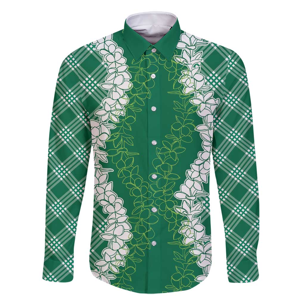 Hawaii Aloha Plumeria Lei Green Palaka Family Matching Summer Maxi Dress and Hawaiian Shirt - Polynesian Pride