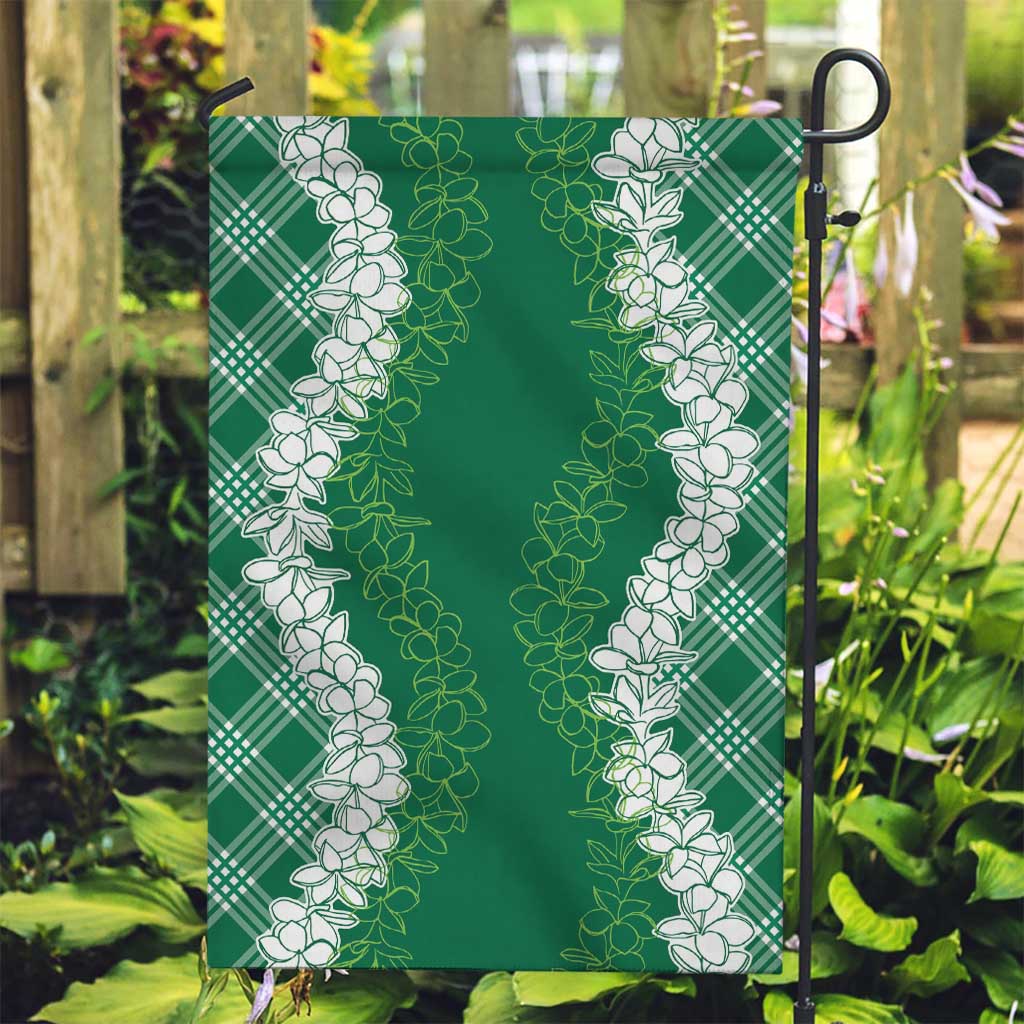 Hawaii Aloha Plumeria Lei Green Palaka Garden Flag - Polynesian Pride
