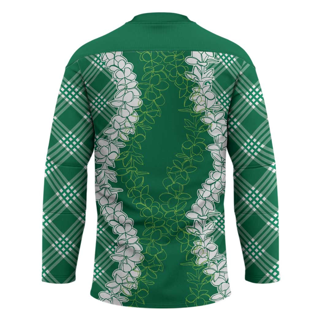 Hawaii Aloha Plumeria Lei Green Palaka Hockey Jersey - Polynesian Pride