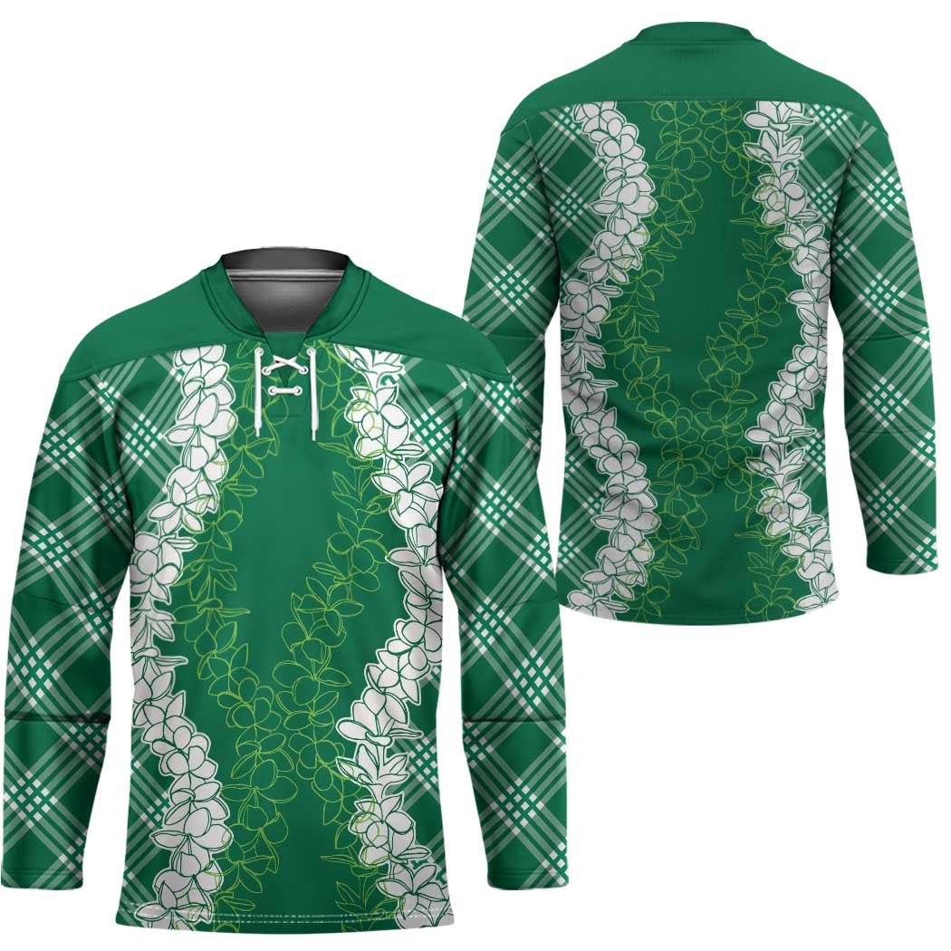 Hawaii Aloha Plumeria Lei Green Palaka Hockey Jersey - Polynesian Pride