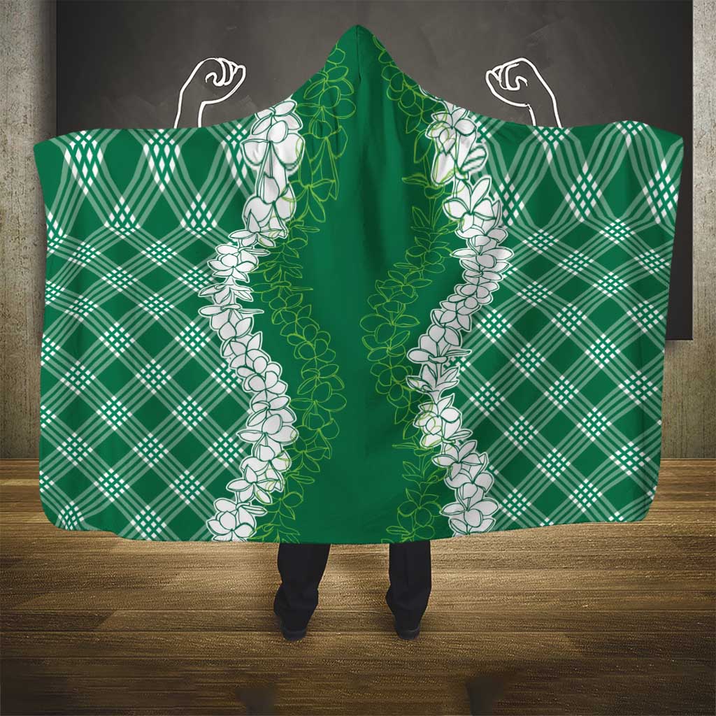 Hawaii Aloha Plumeria Lei Green Palaka Hooded Blanket - Polynesian Pride