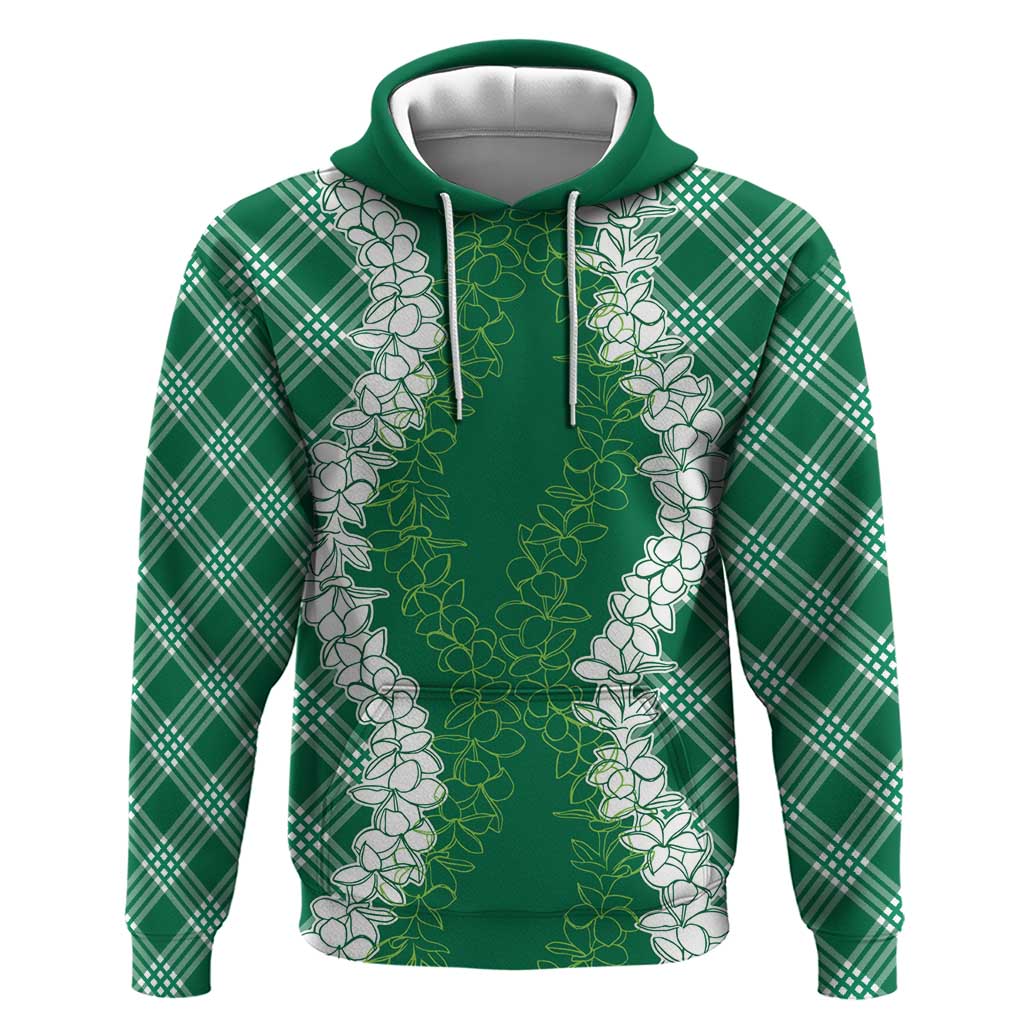 Hawaii Aloha Plumeria Lei Green Palaka Hoodie - Polynesian Pride