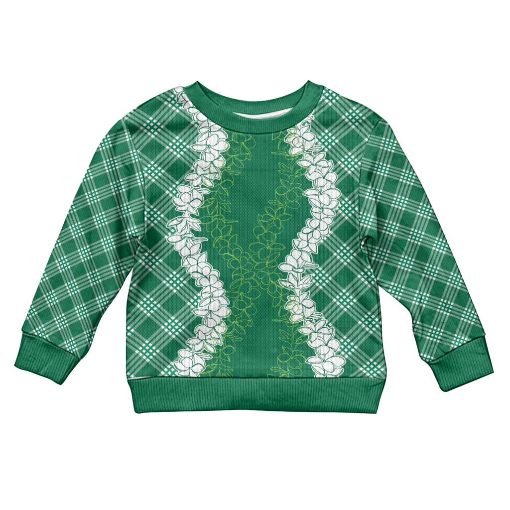 Hawaii Aloha Plumeria Lei Green Palaka Kid Ugly Christmas Sweater - Polynesian Pride