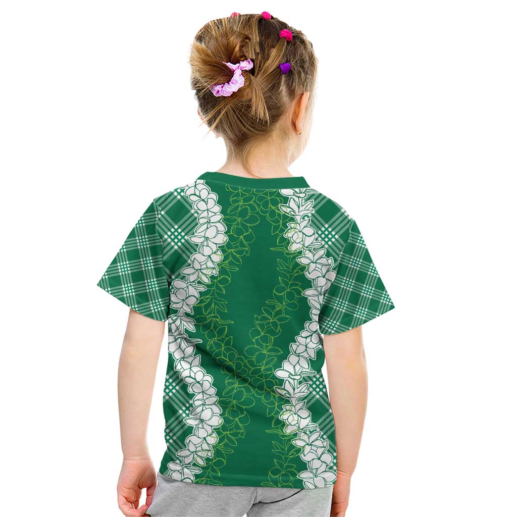 Hawaii Aloha Plumeria Lei Green Palaka Kid T Shirt - Polynesian Pride
