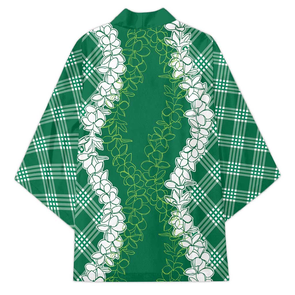 Hawaii Aloha Plumeria Lei Green Palaka Kimono - Polynesian Pride