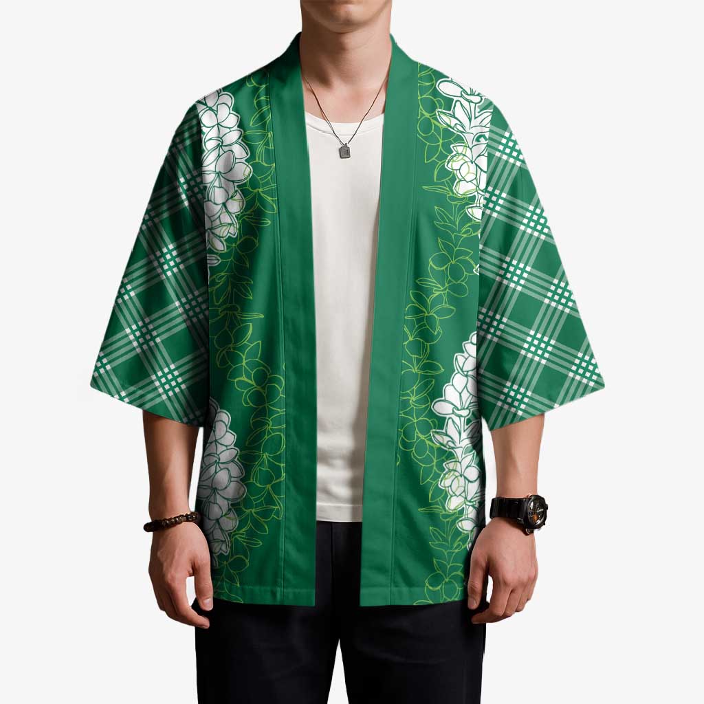 Hawaii Aloha Plumeria Lei Green Palaka Kimono - Polynesian Pride