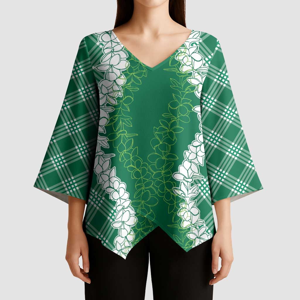 Hawaii Aloha Plumeria Lei Green Palaka Kimono Sleeve Blouse - Polynesian Pride