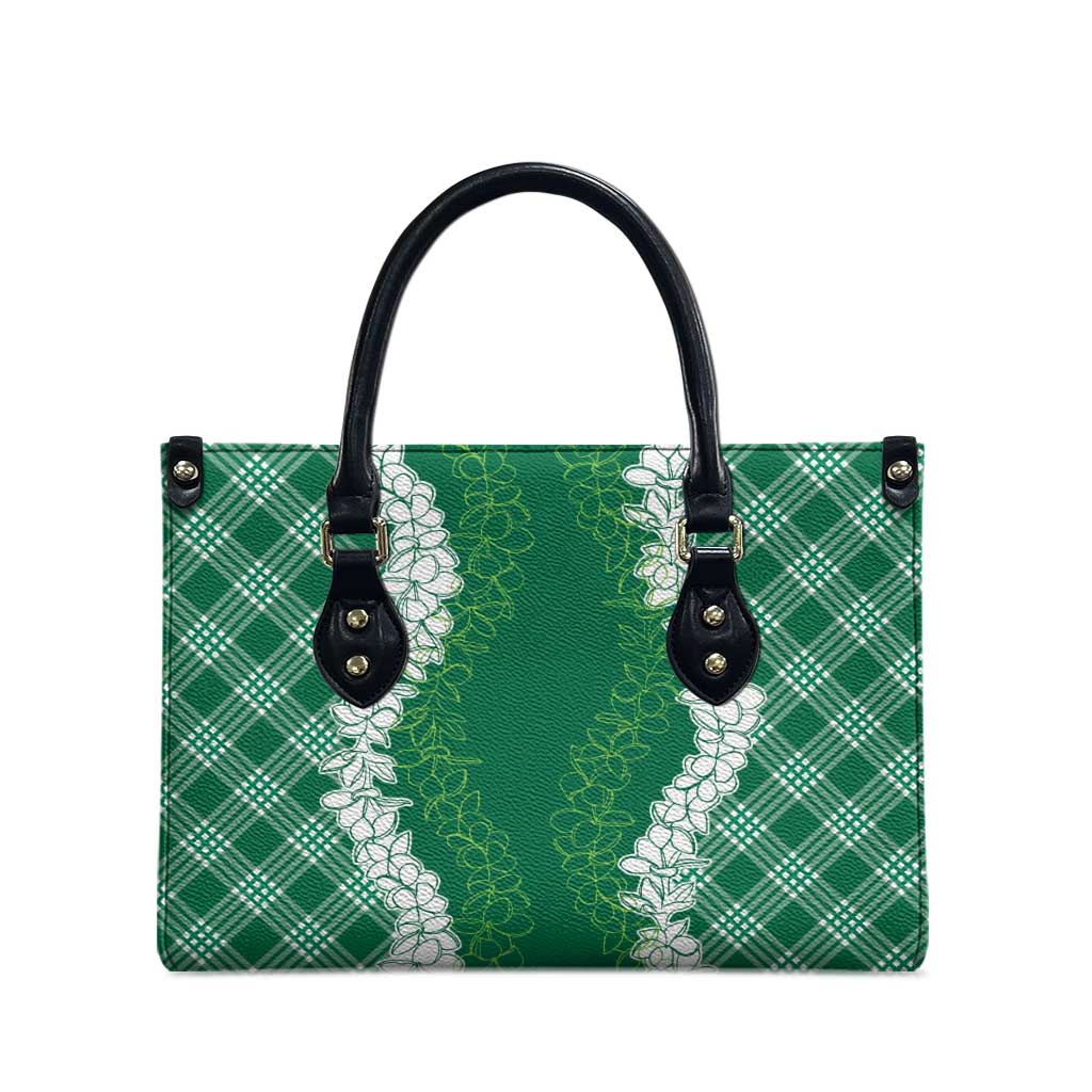 Hawaii Aloha Plumeria Lei Green Palaka Leather Bag - Polynesian Pride