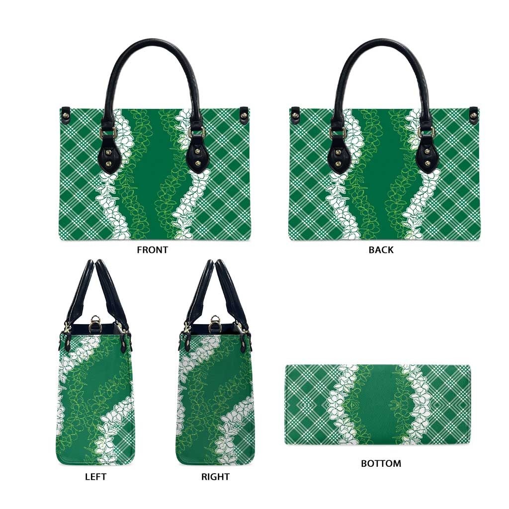 Hawaii Aloha Plumeria Lei Green Palaka Leather Bag - Polynesian Pride
