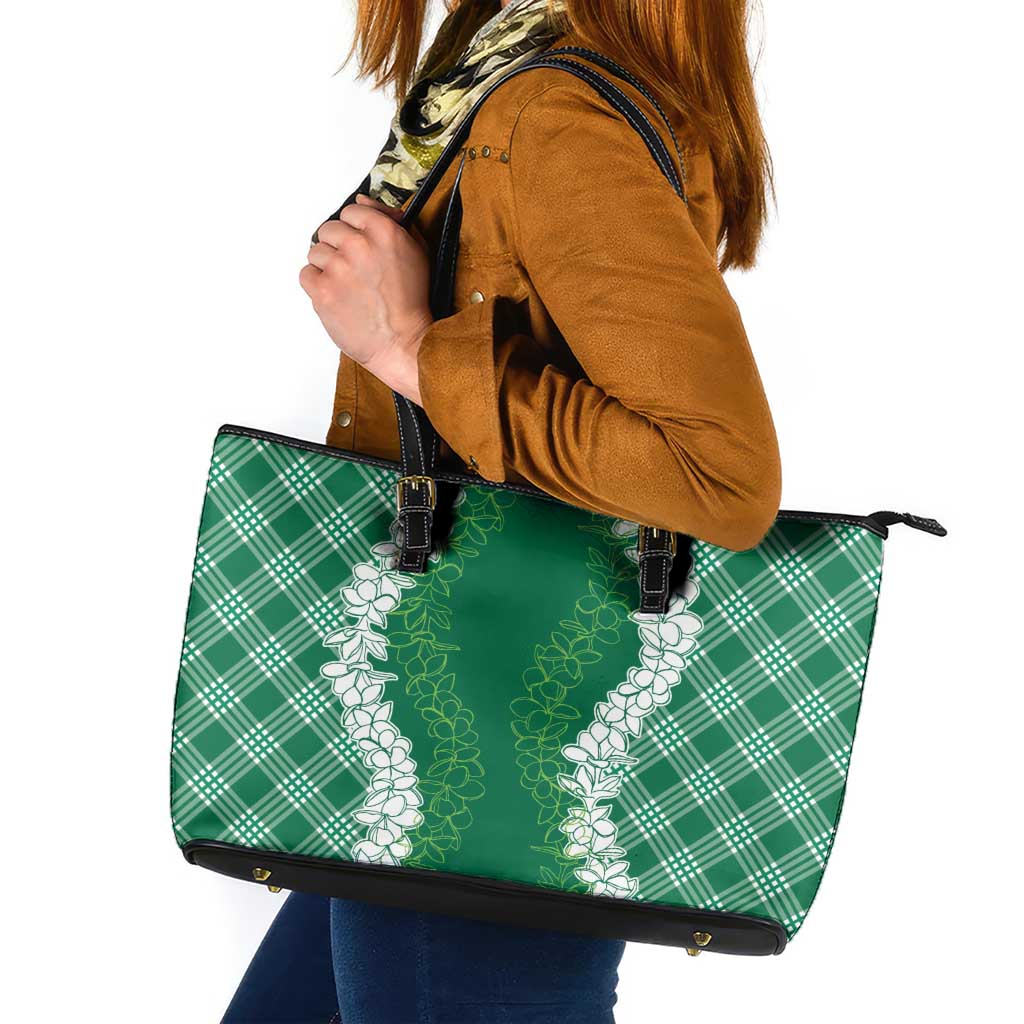 Hawaii Aloha Plumeria Lei Green Palaka Leather Tote Bag LT7 Green - Polynesian Pride