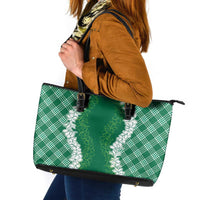 Hawaii Aloha Plumeria Lei Green Palaka Leather Tote Bag LT7 Green - Polynesian Pride