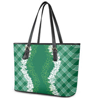 Hawaii Aloha Plumeria Lei Green Palaka Leather Tote Bag LT7 - Polynesian Pride