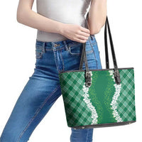 Hawaii Aloha Plumeria Lei Green Palaka Leather Tote Bag LT7 - Polynesian Pride