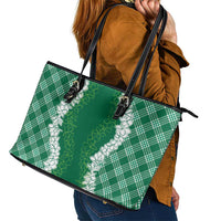 Hawaii Aloha Plumeria Lei Green Palaka Leather Tote Bag LT7 - Polynesian Pride
