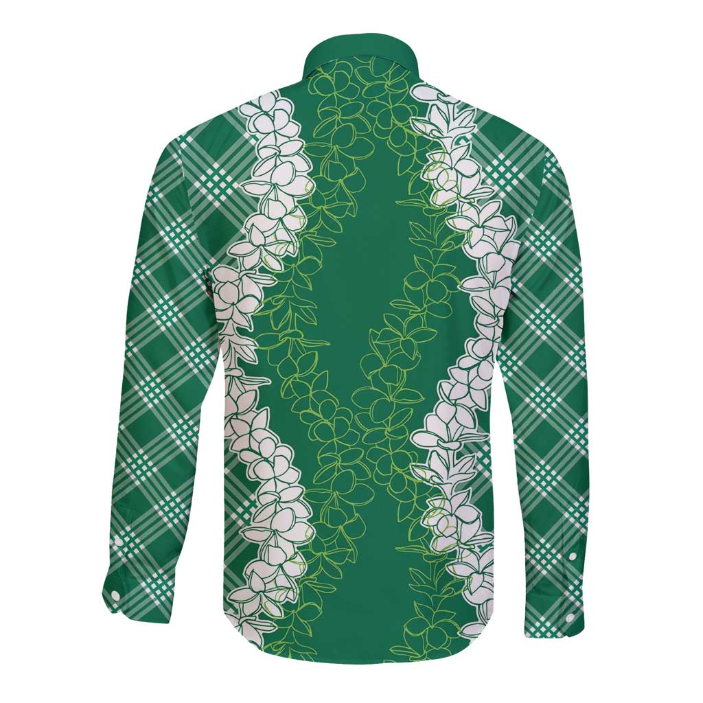 Hawaii Aloha Plumeria Lei Green Palaka Long Sleeve Button Shirt - Polynesian Pride