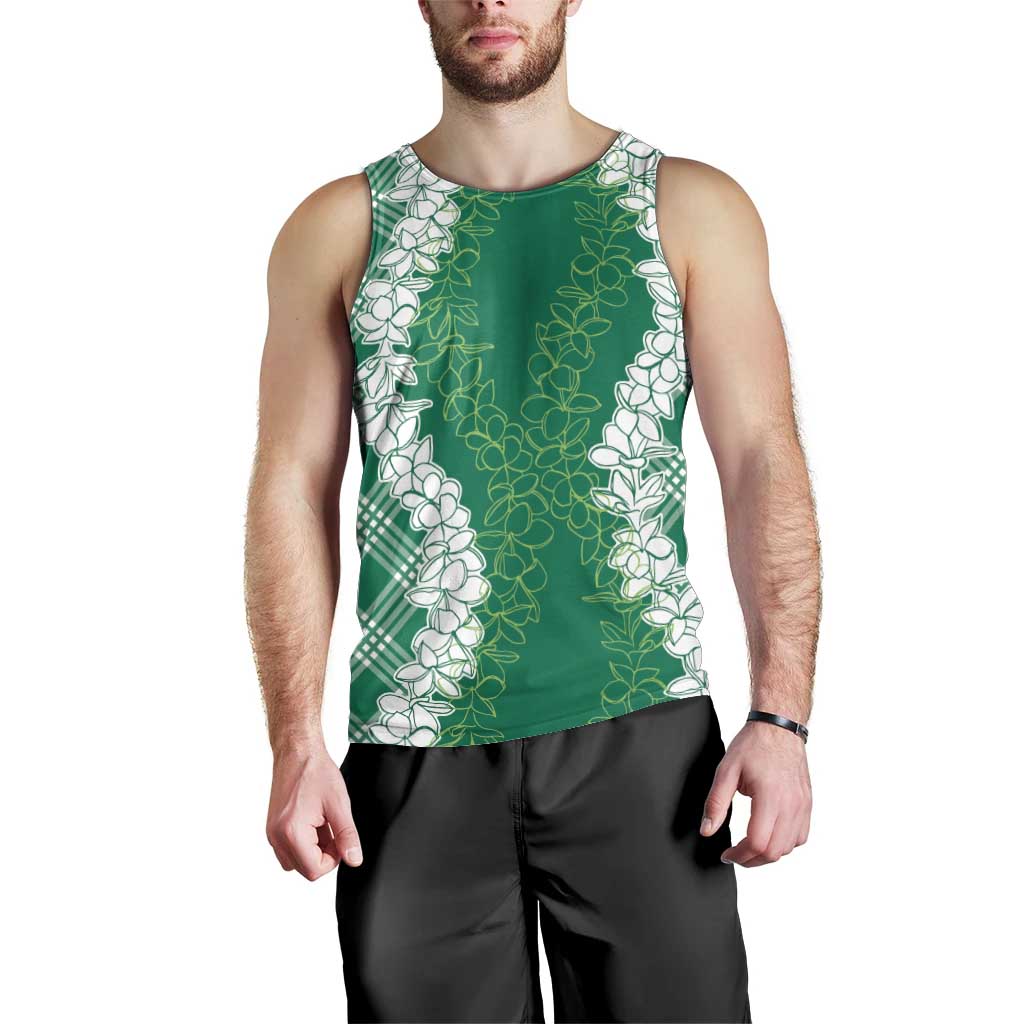 Hawaii Aloha Plumeria Lei Green Palaka Men Tank Top - Polynesian Pride