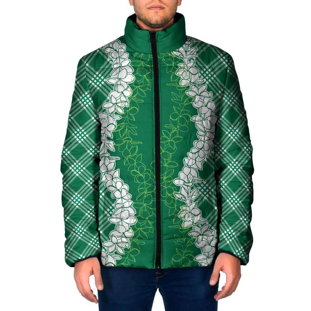 Hawaii Aloha Plumeria Lei Green Palaka Padded Jacket - Polynesian Pride