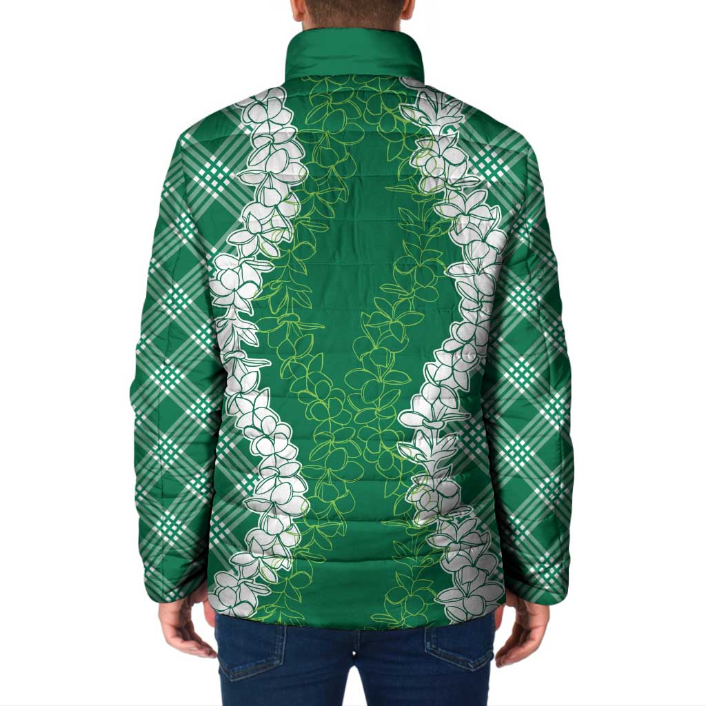 Hawaii Aloha Plumeria Lei Green Palaka Padded Jacket - Polynesian Pride