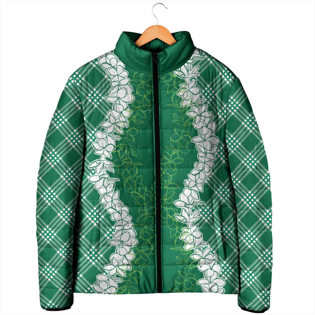 Hawaii Aloha Plumeria Lei Green Palaka Padded Jacket - Polynesian Pride