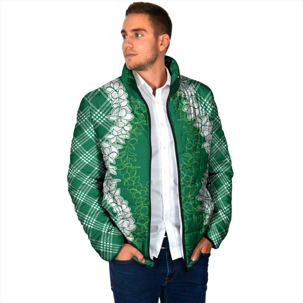 Hawaii Aloha Plumeria Lei Green Palaka Padded Jacket - Polynesian Pride