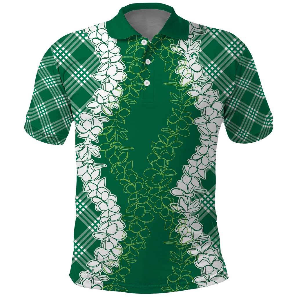 Hawaii Aloha Plumeria Lei Green Palaka Polo Shirt - Polynesian Pride