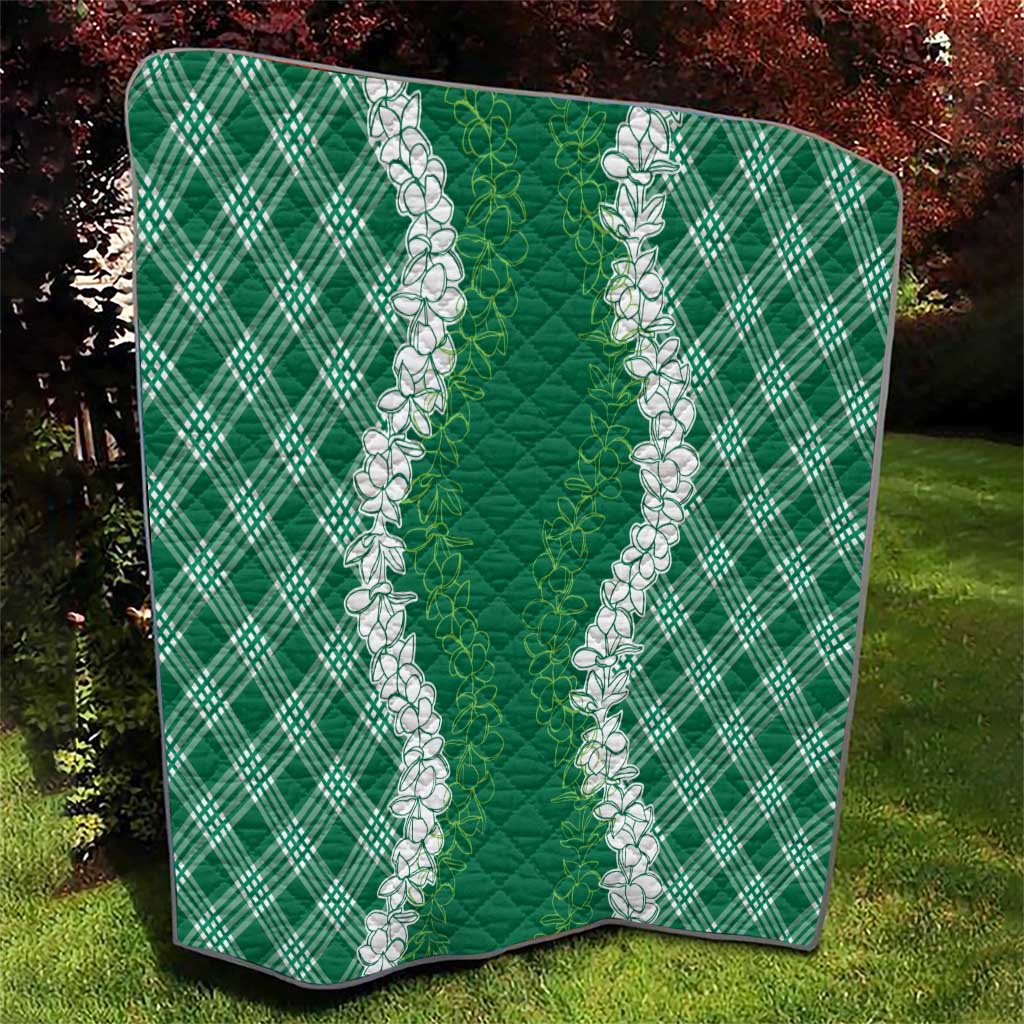 Hawaii Aloha Plumeria Lei Green Palaka Quilt - Polynesian Pride
