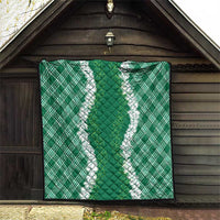 Hawaii Aloha Plumeria Lei Green Palaka Quilt - Polynesian Pride