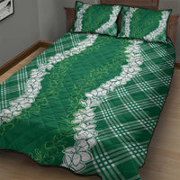 Hawaii Aloha Plumeria Lei Green Palaka Quilt Bed Set - Polynesian Pride
