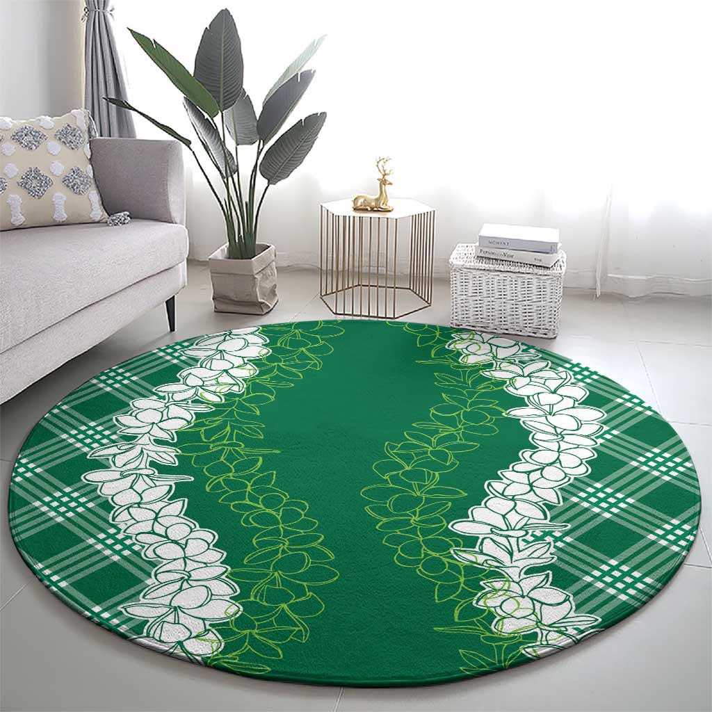 Hawaii Aloha Plumeria Lei Green Palaka Round Carpet - Polynesian Pride