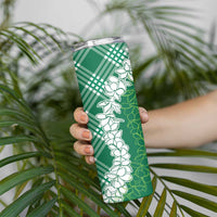 Hawaii Aloha Plumeria Lei Green Palaka Skinny Tumbler - Polynesian Pride
