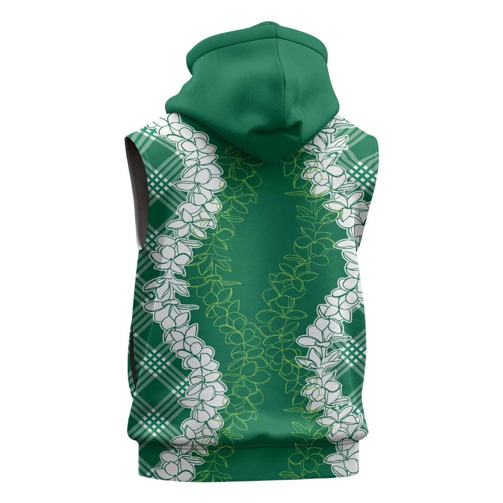 Hawaii Aloha Plumeria Lei Green Palaka Sleeveless Hoodie - Polynesian Pride