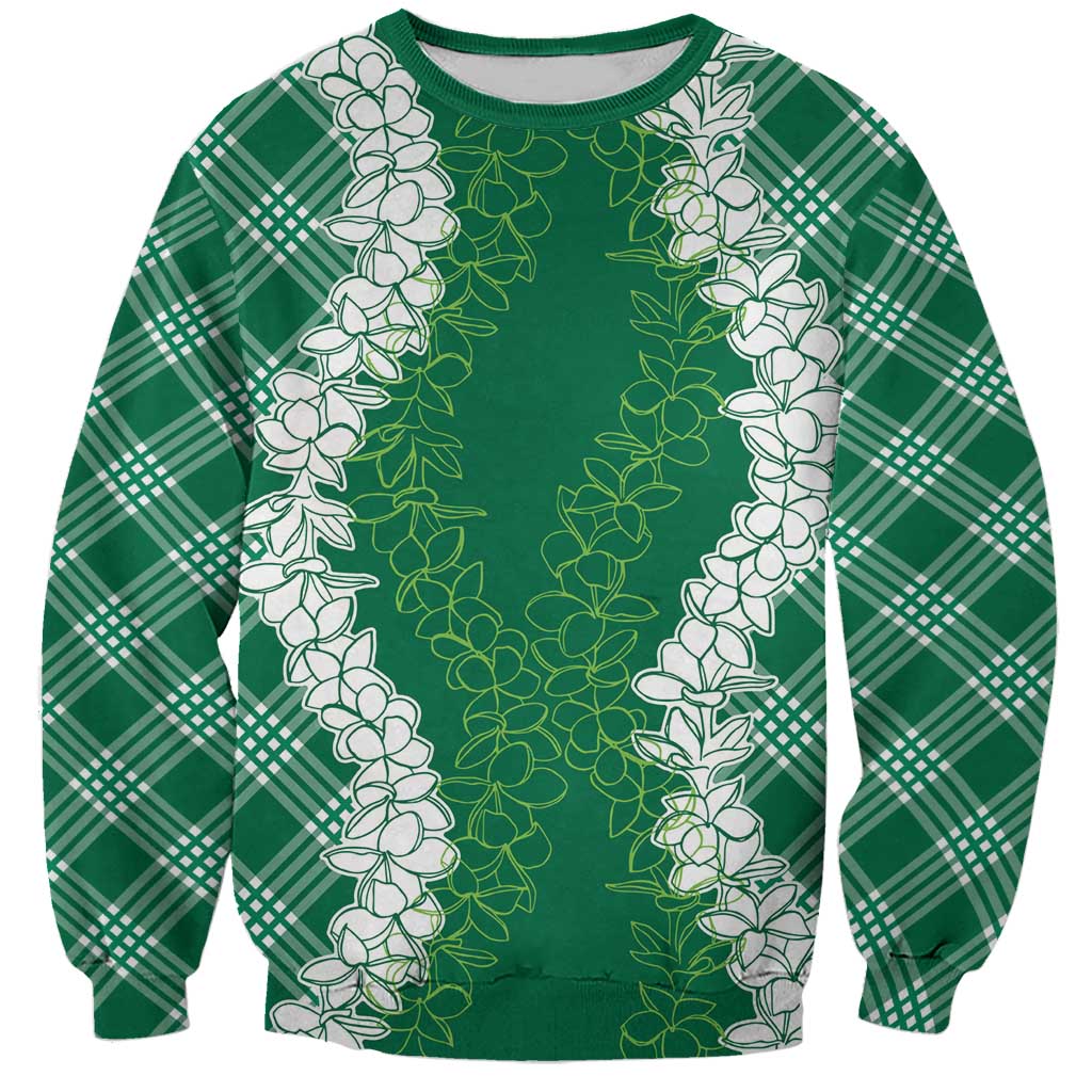 Hawaii Aloha Plumeria Lei Green Palaka Sweatshirt - Polynesian Pride