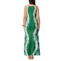 Hawaii Aloha Plumeria Lei Green Palaka Tank Maxi Dress - Polynesian Pride