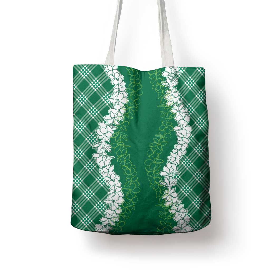 Hawaii Aloha Plumeria Lei Green Palaka Tote Bag - Polynesian Pride