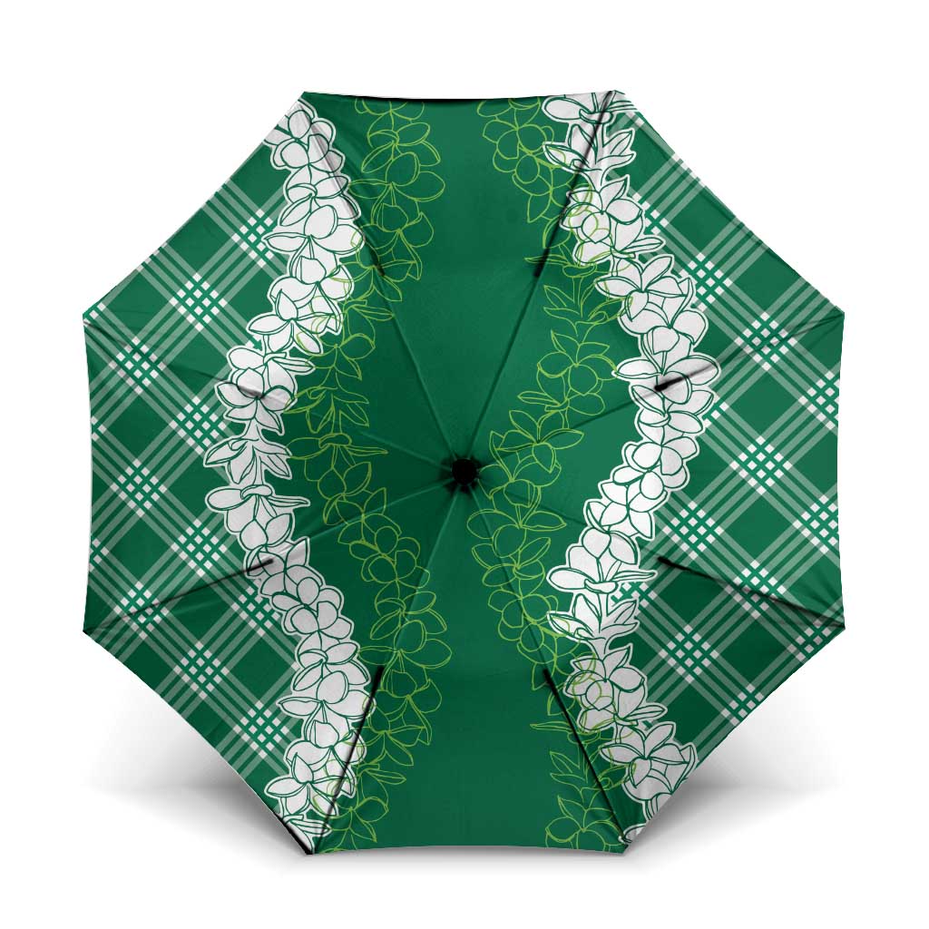 Hawaii Aloha Plumeria Lei Green Palaka Umbrella - Polynesian Pride