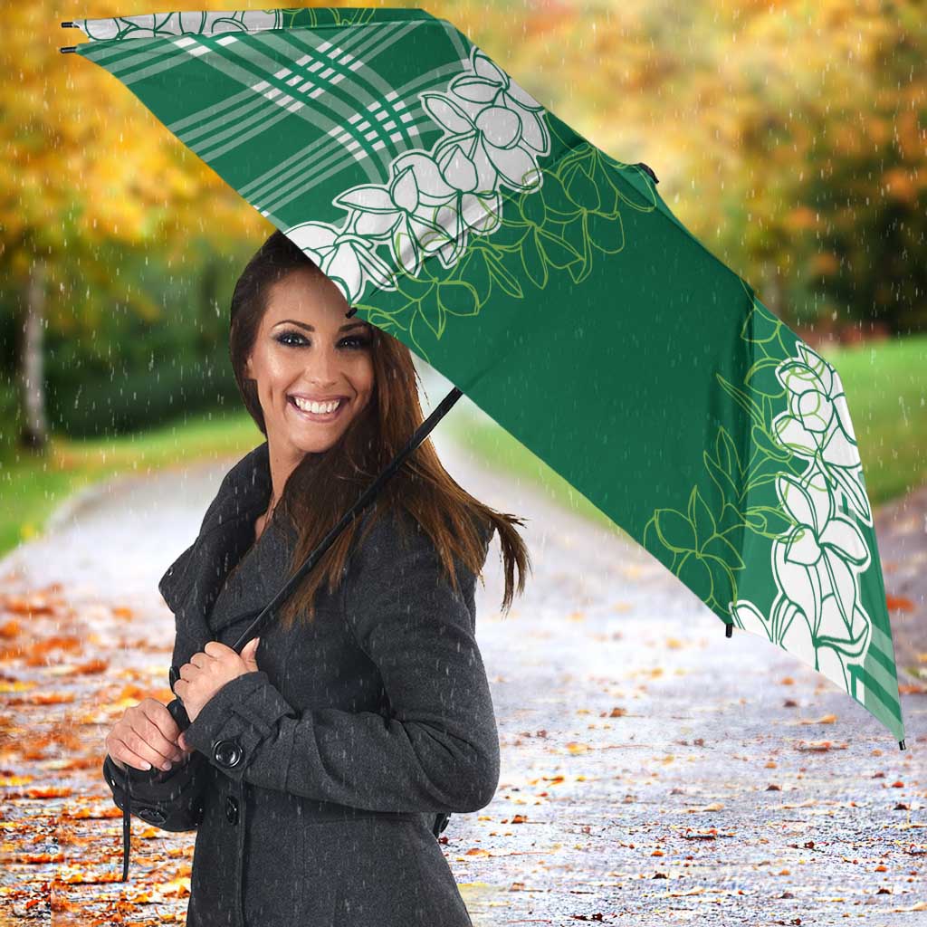 Hawaii Aloha Plumeria Lei Green Palaka Umbrella - Polynesian Pride