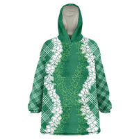 Hawaii Aloha Plumeria Lei Green Palaka Wearable Blanket Hoodie - Polynesian Pride