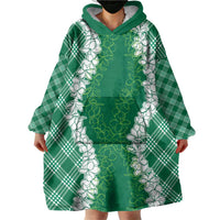Hawaii Aloha Plumeria Lei Green Palaka Wearable Blanket Hoodie - Polynesian Pride