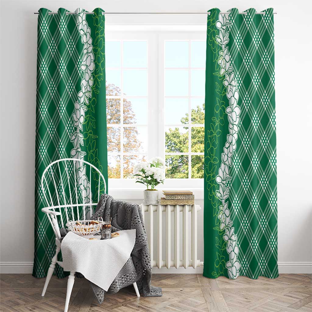 Hawaii Aloha Plumeria Lei Green Palaka Window Curtain - Polynesian Pride
